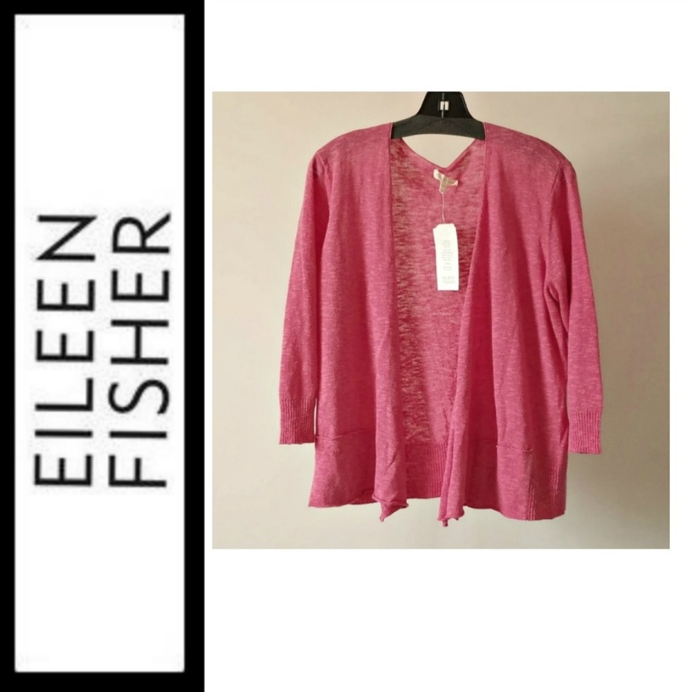 EILEEN FISHER Linen Slub Cardigan Can fit SM MD or Large NWT NEW